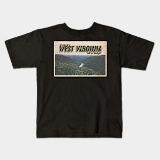 Greetings from West Virginia - Vintage Travel Postcard Design Kids T-Shirt